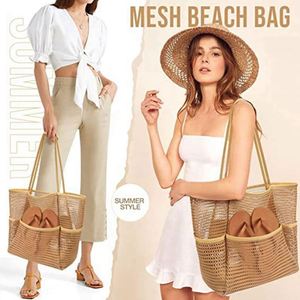 Bolsa de Playa de Malla con Múltiples Bolsillos, Moderna y Portátil para Mujer, Ideal para Viajes y Natación - Product Image 3