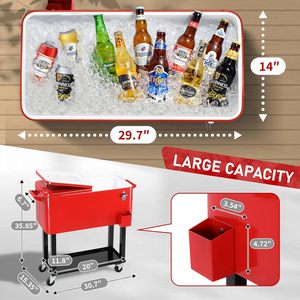 Nevera Portátil con Ruedas de 73L, Cesta de Hielo Metálica Aislada, Carro Refrigerador con Ruedas para Bebidas, Latas y Cerveza - Product Image 4