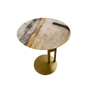 طاولة معدنية رخامية فاخرة لتزيين أريكة جانبية للسرير أثاث منزلي فاخر من الحجر الإيطالي مرتفع الطلب