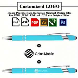 Stylo bille promotionnel en métal coloré personnalisé avec logo d'entreprise, pointe tactile en caoutchouc souple, encre noire, idéal pour cadeau - Product Image 2