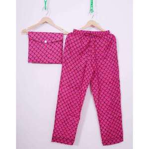 Conjunto de Pijama de 2 Piezas para Mujer, Diseño Simple, Cuello en V, 100% Algodón Satinado, Estampado a Mano, Cintura Elástica - Product Image 2