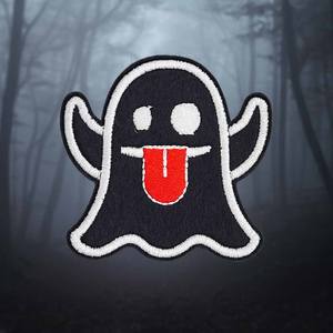 Parche bordado de chenilla Halloween fantasma negro para chaquetas personalizadas - Product Image 1