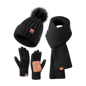 Mesdames Femmes Epais Côtelé Tricoté Doux Faux Fourrure Pompon Bonnet Echarpe Telefingers Gants Set 3 Pack Winter Hat <span class=keywords><strong>Snood</strong></span> Mitts Suit - Product Image 3