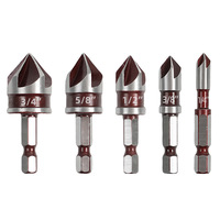 Outil de chanfreinage industriel rouge à cinq lames de 82 degrés, guide rapide, perceuse à chanfreiner pour le travail du bois, jeu de forets de centrage pour le bois