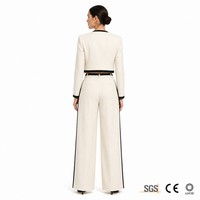 Ensemble veste sans col à bouton unique en lin mélangé 160GSM + pantalon large pour femme, style chic parisien, OEM XS-5XL