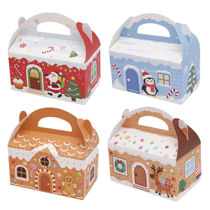 Caja de Regalo de Papel con Forma de Casa Navideña con Asa, Impresión Personalizada, Caja de Embalaje para Dulces, Galletas y Cupcakes, Caja Plegable Portátil para Regalos - Product Image 1