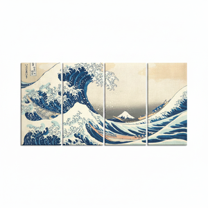 Printed Art Deco Panel <b>Canvas</b> Hokusai's the Great Wave Sea <b>Wall</b> Art Decor SET of 4 Hanging Panels - Product Image 2