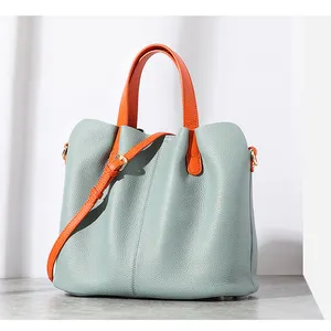 Manufacturer Designer Genuine Lady Hand Bag Green Luxury Classic Tote Bag Purse Fashion Vintage Women Cow Leather Handbags