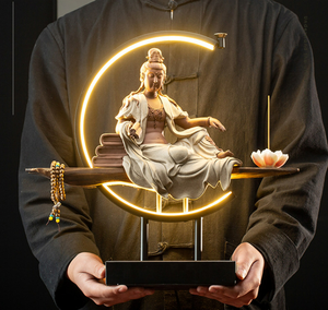 42*41*10cm Led Light Purple Sand Smoke Waterfall Sticks <strong>Holder</strong> Zen Ceramic Buddhha Backflow Incense Burner with Lamp Decor - Product Image 6