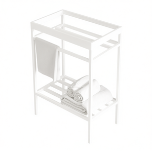 Estante de baño independiente de hierro blanco de 24 pulgadas, de 2 niveles, diseño minimalista, para toallas y artículos esenciales de baño - Product Image 1