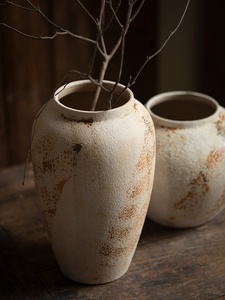 Nouveau <span class=keywords><strong>vase</strong></span> en céramique de style <span class=keywords><strong>chinois</strong></span> Wabi-Sabi, <span class=keywords><strong>grand</strong></span> <span class=keywords><strong>vase</strong></span>, design en poterie grossière vieillie et mouchetée, pour l'entrée, le meuble TV, l'arrangement floral - Product Image 3