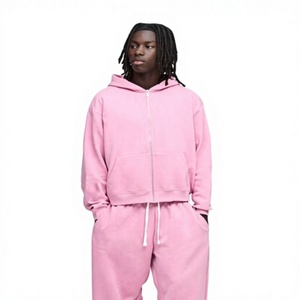<b>Men's</b> Pink Oversized <b>Zip</b>-<b>Up</b> Hoodie Sweatshirt Solid Color Casual Autumn Wear Regular Sleeve Hooded Design 100% Cotton <b>Fleece</b> - Product Image 1