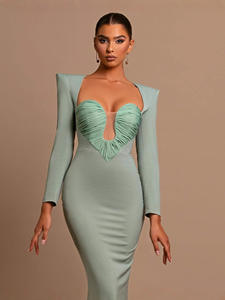 Vestido de fiesta de noche largo para mujer <span class=keywords><strong>aguamarina</strong></span> Sexy corte bajo mangas negras huecas con lazo Casual Maxi vestido en Color Natural sólido - Product Image 6