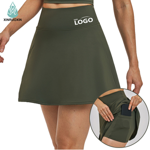 Jupe-short de yoga taille haute pour <span class=keywords><strong>femme</strong></span>, respirante, séchage rapide, avec poches, anti-transparence, sensation seconde peau, couleur contrastante, pour le tennis et le golf - Product Image 1
