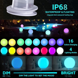 Botón Carga de batería Luces de piscina flotantes regulables Bola 78mm 16 colores RGB 4 modos para piscina al aire libre Impermeable IP68 Luz nocturna - Product Image 3