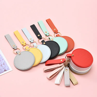 Miroir de poche personnalisé pour le maquillage, en cuir PU, rond, avec porte-clés