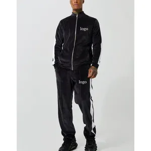 customize sportswear cotton gym training jogging wear set heavyweight blank velour tracksuit for men