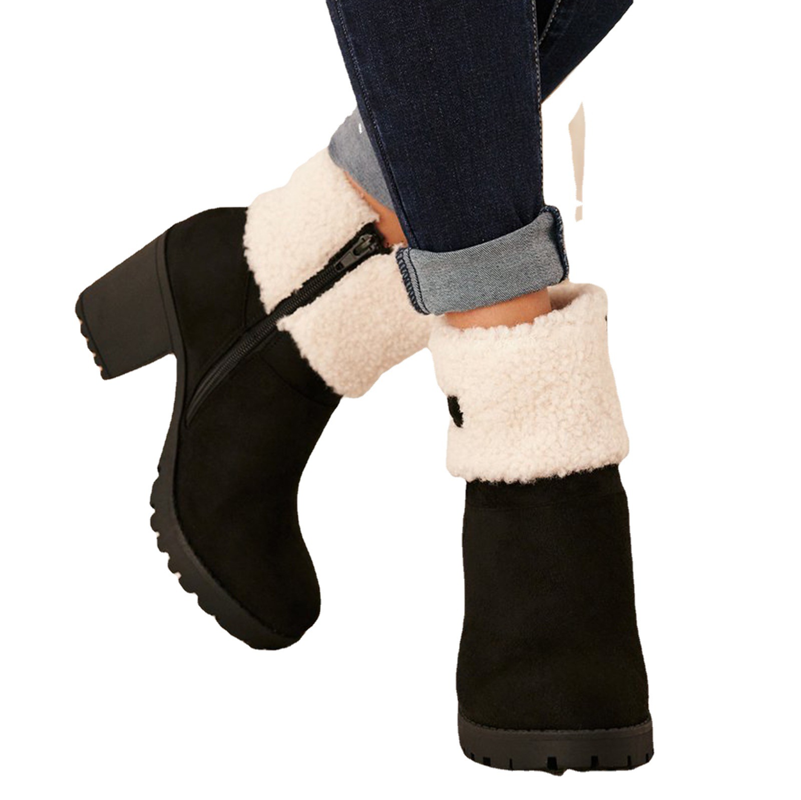 Winter Women Ankle Boots Leopard Print High Heel Boots Leather Fashion Warm Fur Waterproof Female Martin Boots Shoes