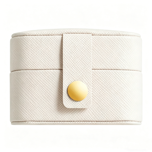 <b>Mini</b> Leather Jewelry <b>Box</b> Rectangle Button Closure Pastel Linen Gold Snap For Jewellery <b>Storage</b> - Product Image 5