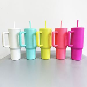 Mug de voyage isotherme sous vide en acier inoxydable, finition mate brillante, pour sublimation, 40 oz, avec couvercle et paille - Product Image 2