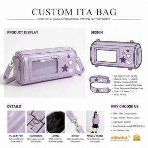 กระเป๋า Ita Bag แบบสั่งทำ สีดำด้าน ทำจากหนัง PU สะพายไหล่ มีหน้าต่าง PVC ลายกางเขนสไตล์โกธิค แนวร็อค ใช้ได้ทุกวัน - Product Image 2