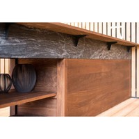 Ensemble de cuisine extérieure écologique et peu encombrante en bois massif avec porte en membrane PVC pour terrasse et jardin