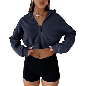 Custom Heavyweight Gym <b>Cropped</b> Hoodie <b>Women</b> Full Zip Up Premium Fleece <b>Cropped</b> Sweatshirt Thick Drop Shoulder Athleisure <b>Hoodies</b> - Product Image 1