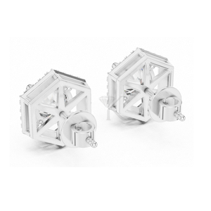 Boucles d'oreilles hexagonales inspirées de l'Art Déco avec halo de diamants ronds, dotées de fermoirs à vis sécurisés, bijoux fins élégants et minimalistes, parfaits - Product Image 4