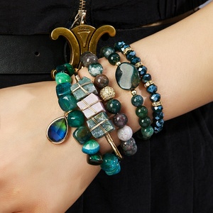 New Bohemian Stack Phụ Nữ Đồ Trang Sức 5Pcs Đá Tự Nhiên Thủy Tinh Đính Cườm Kim Loại Không Thường Xuyên Tiger Eye Mở Cuff <span class=keywords><strong>Bangle</strong></span> Vòng Đeo Tay Đàn Hồi Thiết Lập - Product Image 2