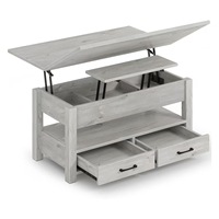 Table basse relevable avec tiroirs de rangement cachés et étagère ouverte, table à cocktail relevable en bois pour salon, marron foncé