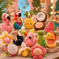 Ensemble de jouets en peluche personnalisés sur le thème des fruits tropicaux et des oiseaux, comprenant un flamant rose, un toucan, une ananas et une pastèque, jouets de maquillage