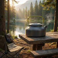 Bouilloire à eau en alumine pour pique-nique en plein air, théière, ustensiles de cuisine portables, cafetière pour 1-2 personnes, randonnée, camping, voyage, 0,8 L
