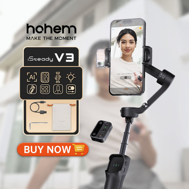 For Hohem Official V3 Smartphone Stabilizer AI Face Tracking 3-Axis Phone Gimbal Built-in Selfie Stick Portable IPhone16/Samsung
