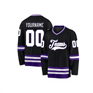 Camiseta de Hockey sobre Hielo, Morada y Blanca, Cuello en V, Manga Larga, Sublimada, Absorbe la Humedad, Logotipo de Equipos, Unisex para Adultos - Product Image 1