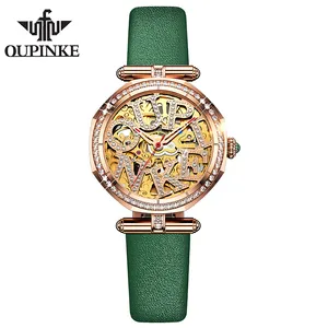 Oupinke 3175 Fabriek Productie Mode Vrouwelijke Witte Rose Goud Automatische Mechanische Horloges Lederen Band Vrouwen Horloge