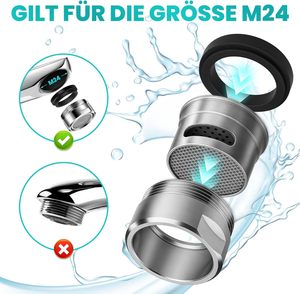 Aérateur d'évier de salle de bain, pièces de rechange d'aérateur de robinet de cuisine filetage mâle 15/16 pouces 24mm avec joint et clé - Product Image 3