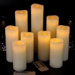 Lot de 9 bougies LED sans flamme avec télécommande 10 touches, design pilier en cire véritable, alimentées par piles, pour la décoration intérieure, mariages et fêtes - Product Image 1