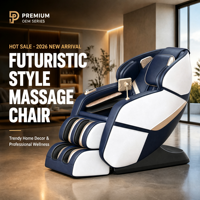 Fauteuil de massage bicolore bleu marine et blanc, à rail droit, stable, style Shiatsu, pétrissage complet du corps, pour usage domestique, fabrication OEM