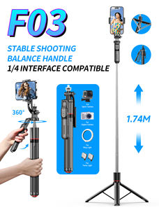 Trépied perche à <span class=keywords><strong>selfie</strong></span> extensible F03 1,74 m avec poignée d'équilibrage, 360° °   Rotation, interface 1/4'', télécommande Bluetooth pour téléphone et appareil photo - Product Image 1