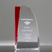 Trophée en verre personnalisé de prestige, plaque en cristal avec accent rouge pour la reconnaissance des employés, cadeau de retraite, vente en gros