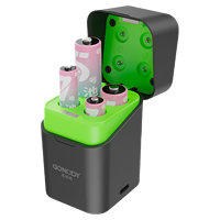 Chargeur de batteries Li-ion AA/AAA à 4 baies avec écran LCD et éclairage LED intégré, 2 emplacements pour batteries 3890 mWh et 2 emplacements pour batteries 1300 mWh