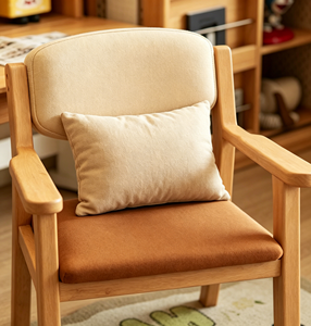 Chaise de salon moderne minimaliste en bois avec coussin orange et dossier beige, chaise de loisirs ergonomique - Product Image 3