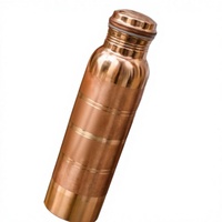 Bouteille d'eau en cuivre pur, artisanale, sans joint, récipient en cuivre indien, finition métallique, bouchon anti-fuite, écologique