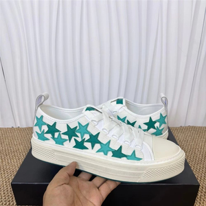 White Canvas <b>Sneakers</b> With Red Star Pattern Platform Lace-Up Round Toe Breathable All Seasons Walking Shoes - Product Image 4