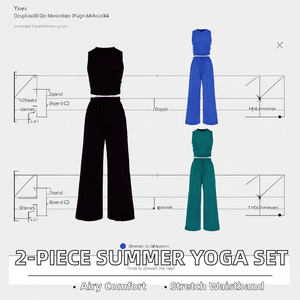 Conjunto de yoga de 2 piezas para mujer, top sin mangas con cuello redondo, cintura elástica, transpirable, de spandex/nailon, con estampado frontal. - Product Image 2