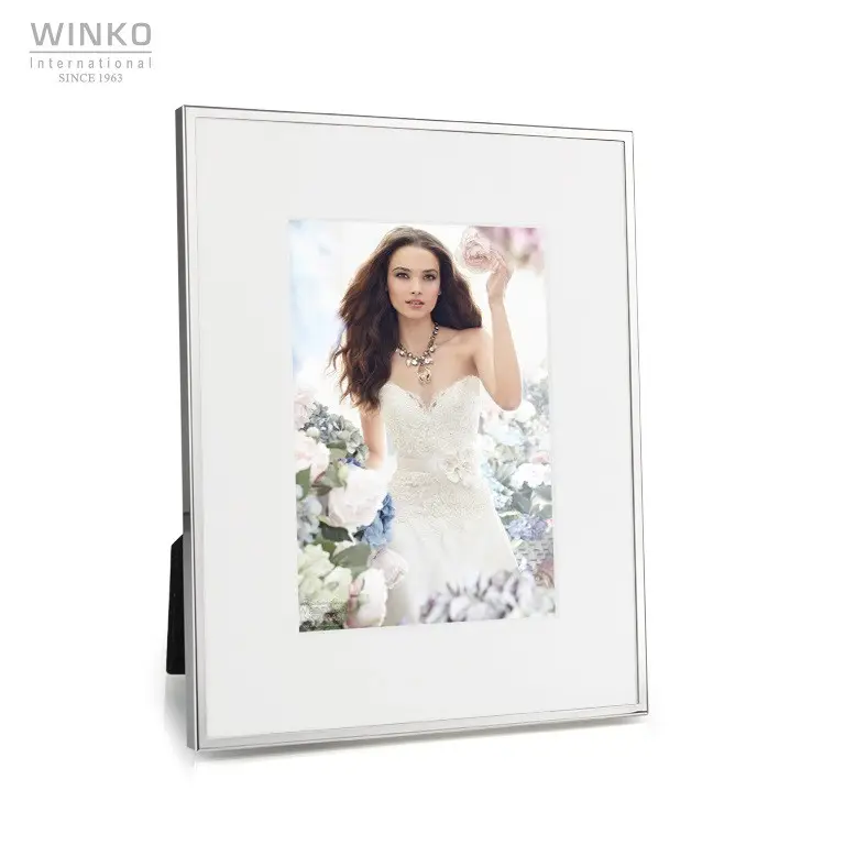 קצה צר מתכת תמונה מסגרת עם עבה בז 'נייר דקורטיבי מסגרת תמונת חתונה מסגרת קידום מכירות מתנה