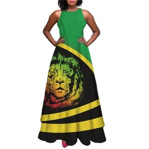 Abito <span class=keywords><strong>da</strong></span> <span class=keywords><strong>sera</strong></span> <span class=keywords><strong>da</strong></span> donna senza maniche con motivo a spalline Jamaican Flag con motivo leone a spalla lunga con gonna a prezzo inferiore - Product Image 5
