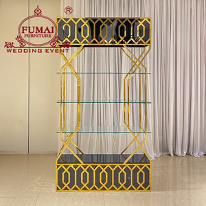 Modern Multi-Use Event Used Bar Back Glass Top Metal Wine Rack Wedding Display Shelf - Product Image 1