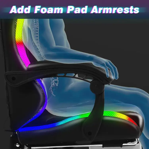 Chaise de jeu vidéo de massage, dossier haut, inclinable, chaise de joueur avec lumières LED RVB, haut-parleurs <span class=keywords><strong>Bluetooth</strong></span>, musique, chaise de jeu avec repose-pieds - Product Image 3