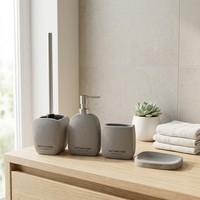 Ensemble d'accessoires de salle de bain de luxe gris moderne en ciment, 4 pièces, avec lettrage imprimé, organisateur pour salle de bain, maison, hôtel, villa
